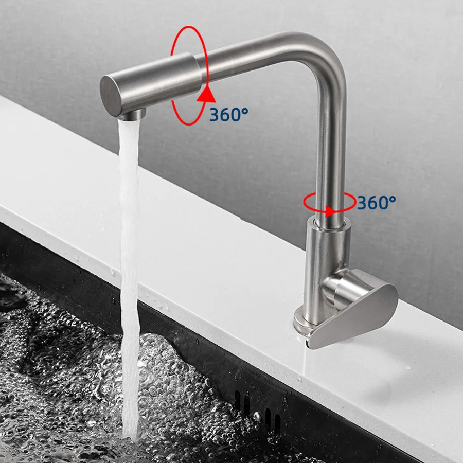 304 Stainless Steel Kitchen Faucet Rotatable Single Cold Sink Tap For Kitchen Without Hose