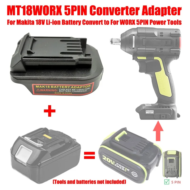 

ALASICAK Battery Adapter MT18WORX5 for Makita 18V Li-ion Battery Convert To Work for Worx 5PIN 20V Green Max Li-ion Battery Tool