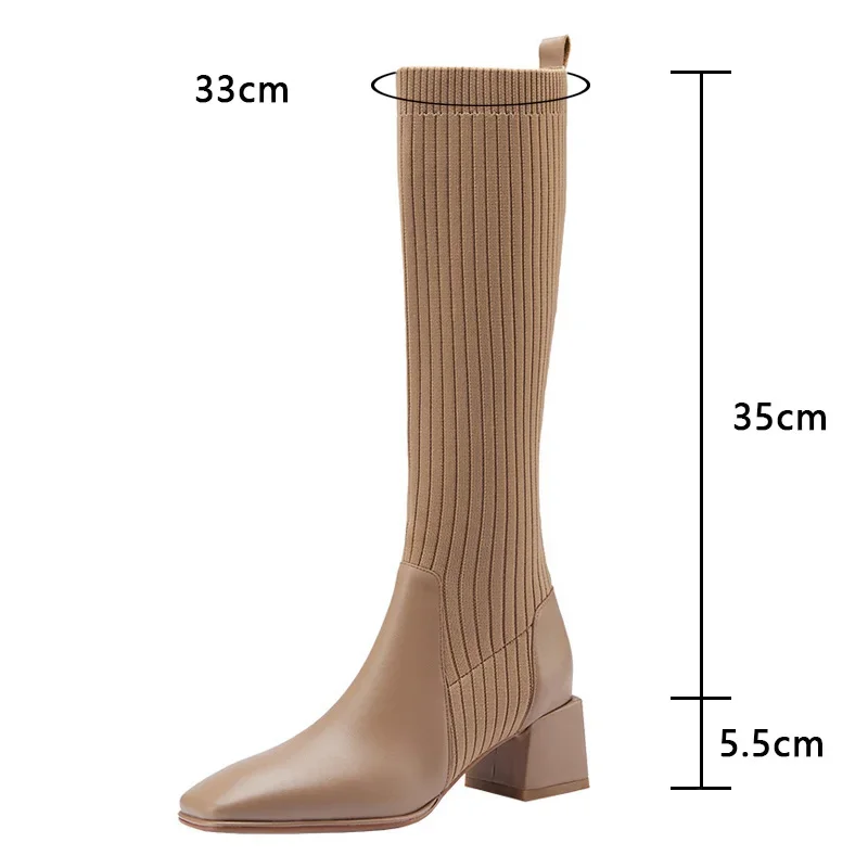 Sock Boots Women Knee High Boots for Women Warm Chelsea High Botas Winter Sexy High Heels Pumps Platform Chunky Solid Pu Boots