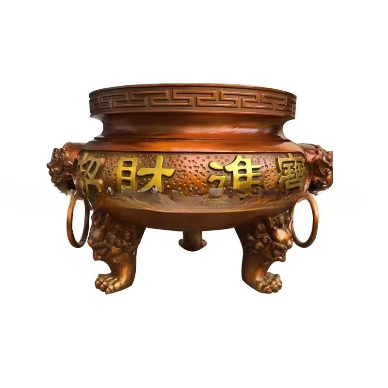 Pure copper incense burner household Buddha offering ornament diameter 20-30 cm double dragon play beads copper incense