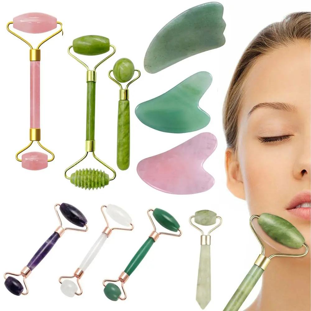 Herramienta de belleza de piedra de Jade, rodillo facial, tablero Guasha, masajeador facial, herramienta de masaje corporal