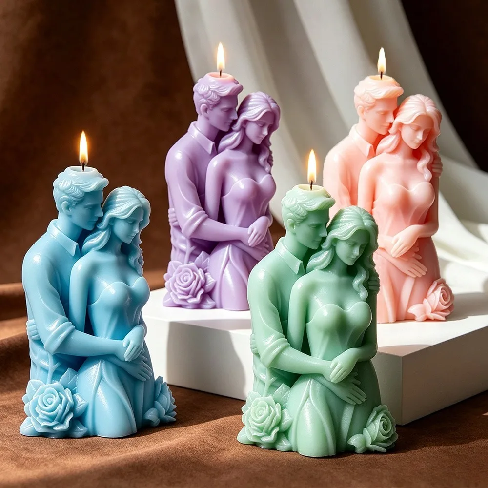 Liebespaar Kerzenform aus Silikon 3D Romantische Blumen Hochzeit Gips Harz DIY Heimdekoration Geschenk Tischdekoration – Detail 5