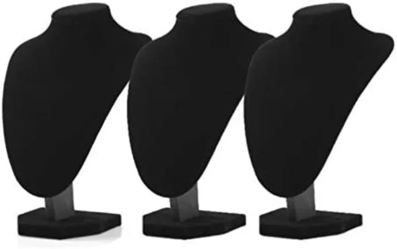 3pcs Black Velvet Jewelry Show Stand Medium Size Mannequin Bust Necklace Holder Chain Display for Home Organisation