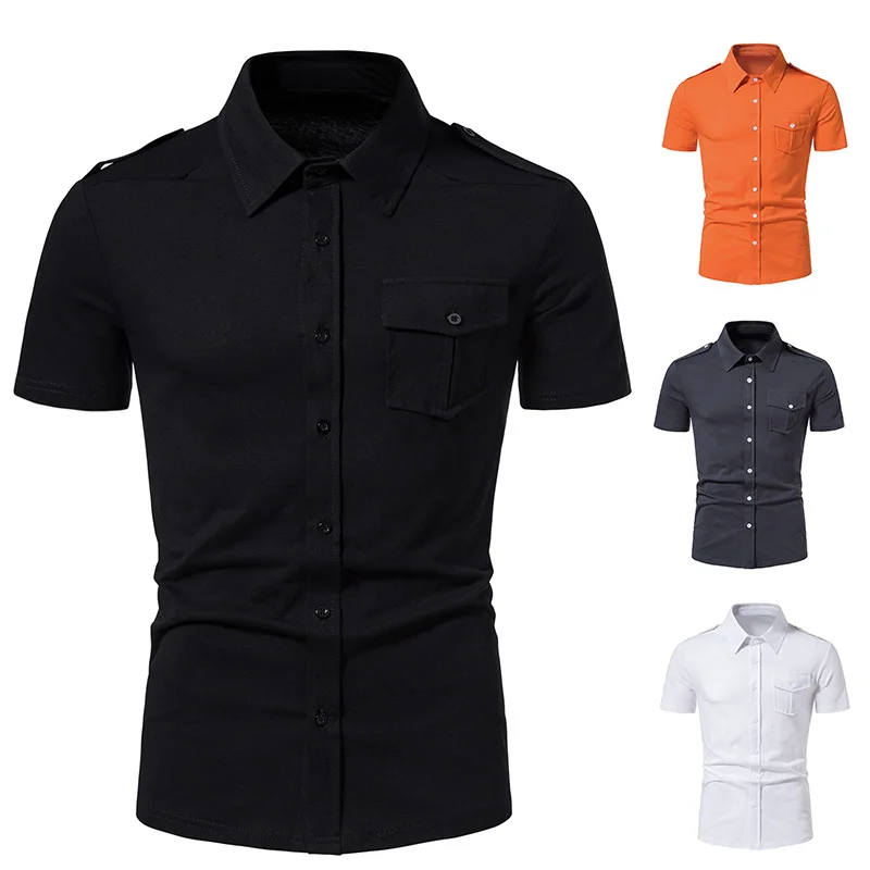 2024 Summer New Men's Knitted Short Sleeved Shirt Flip Collar Men's Casual Solid Color Short Sleeved Shirt