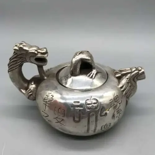 Collect China Ming Dynasty Paktong Fengshui god beast Chi Dragon Teapot pot