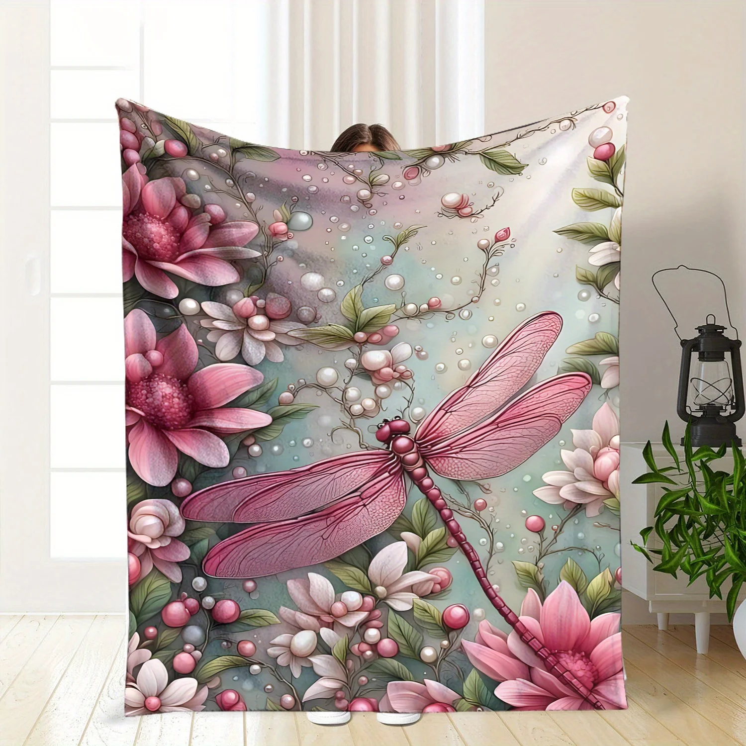 A Comfortable Flannel Blanket with Colorful Dragonfly Design, Soft and Cozy for Sofa,, Office, or Travel - All-Season Multifunct