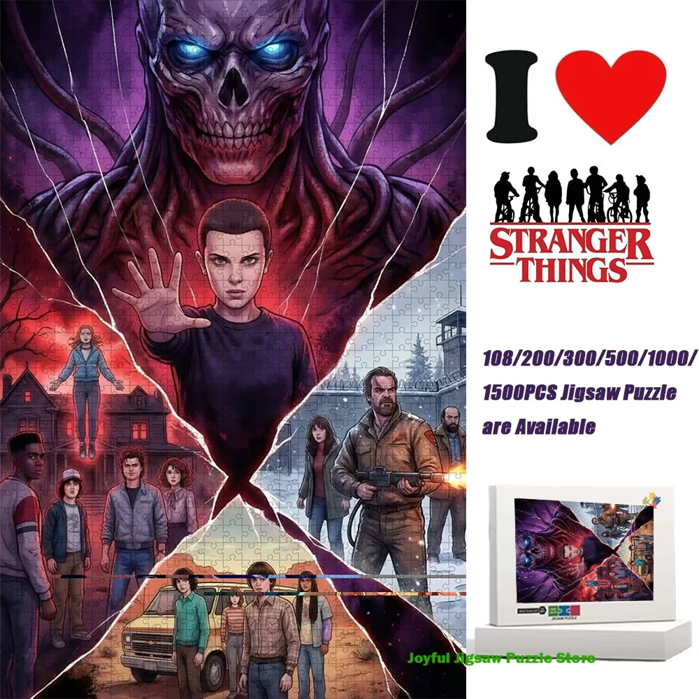 

Stranger Things Jigsaw Puzzle 108/200/300/500/1000/1500 Pieces Decompression Toy Puzzles for Kids & Adults Home Decoration