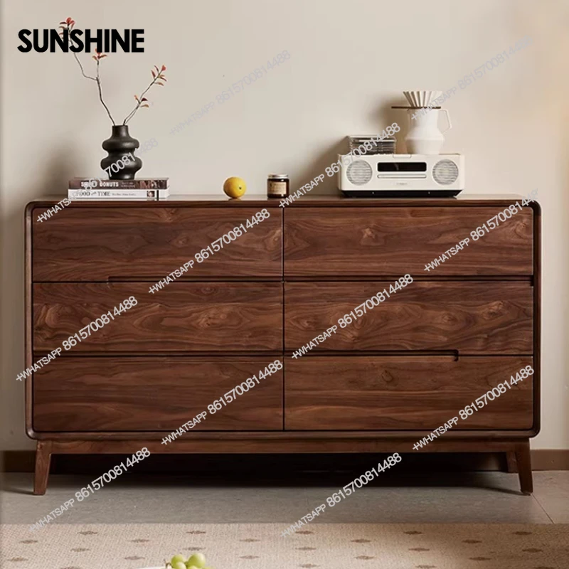 

Nordic simple storage cabinet home living room full solid wood chest of drawers