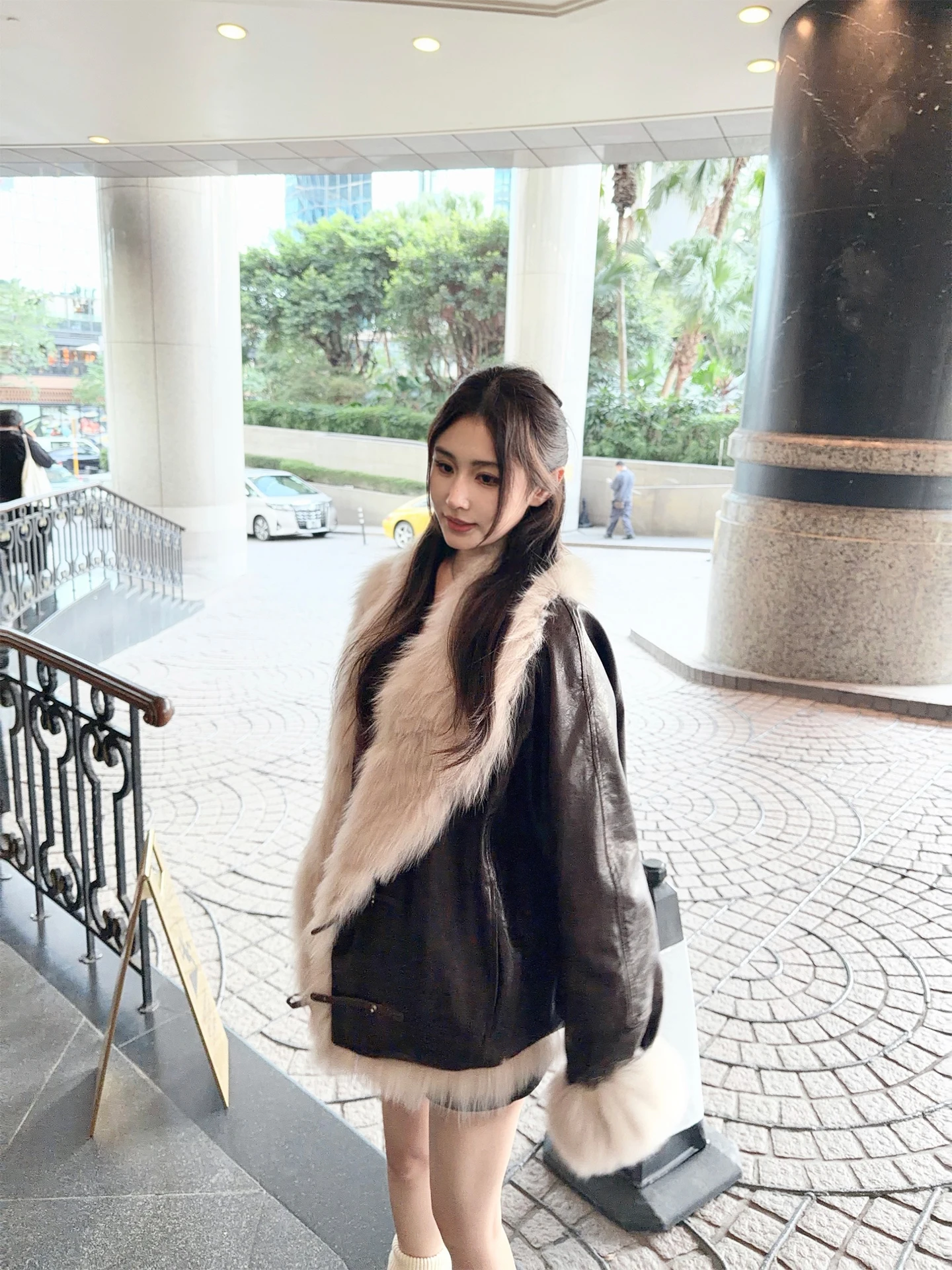 

eyey Original Fur Collar down Jaet White Goose Feather Filling Leather Coat Thiened Long Sve ort Sle