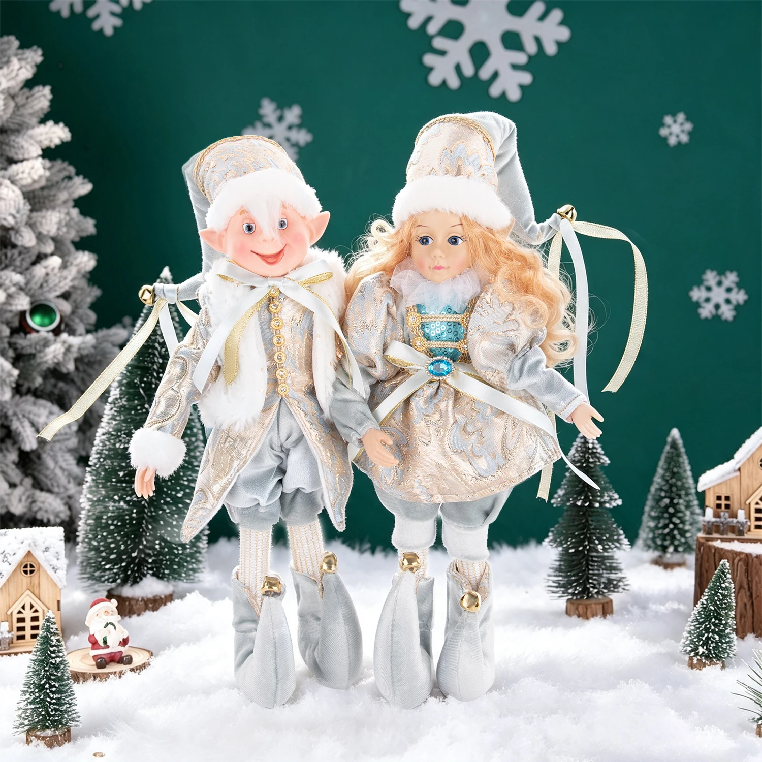 Adorable Boy Girl Gold Christmas Burgundy Elf Doll Home Decor 45CM Hanging Decoration Tree Toppers Christmas Bendable Elf Dolls