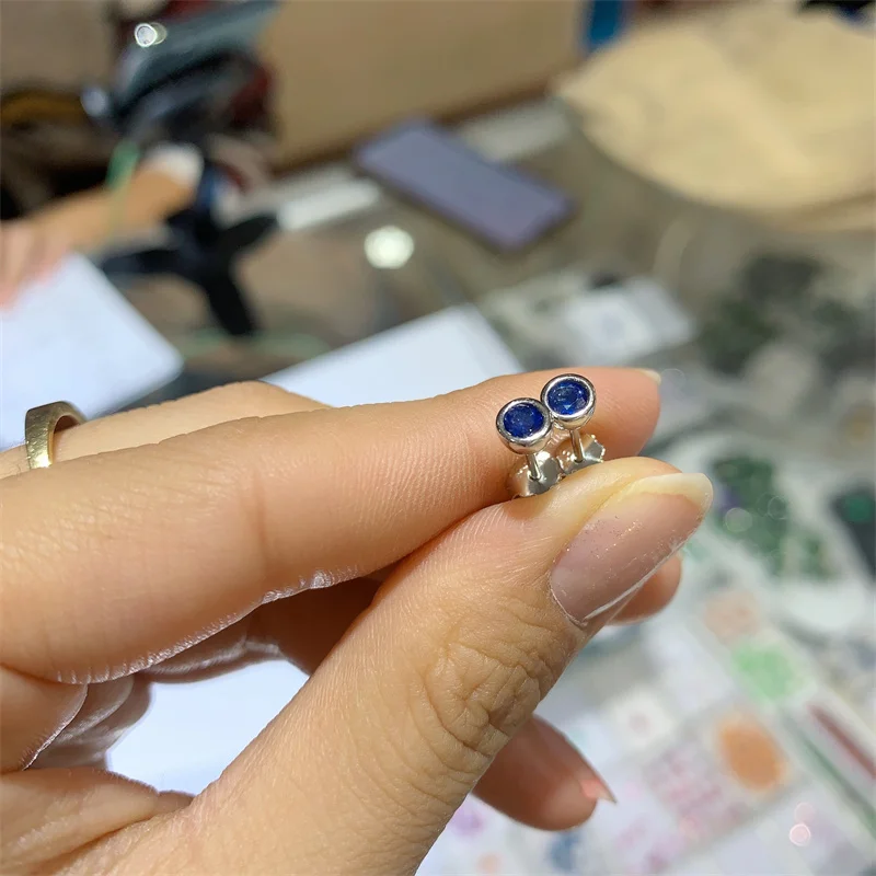 YULEM 925 Sterling Silver Studs 3mm Real Natural Sapphire for Women Daily Wear Stud Earrings