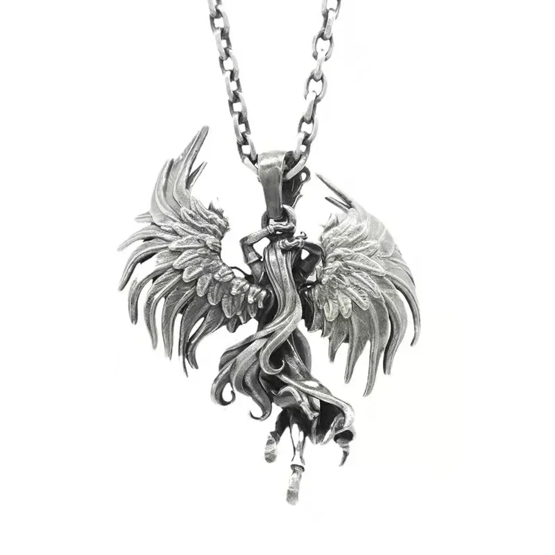 Retro Punk Style Metal Evil Angel Wings Goddess Pendant Necklace Men Women Lucky Amulet Jewelry image 5