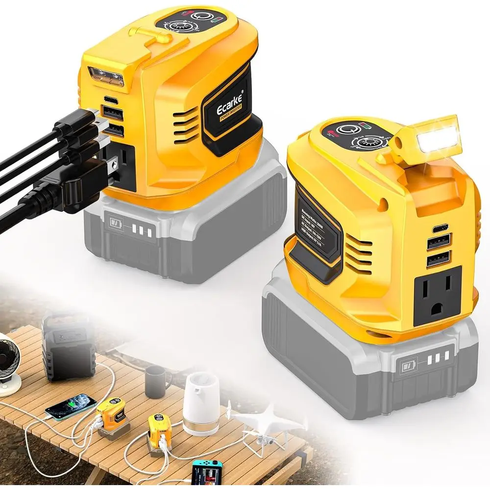 

200W Portable Power Inverter Compatible with 20V, 200W Outdoor Generator Battery Converter with 2 USB & LED & AC Outlet (2PC No