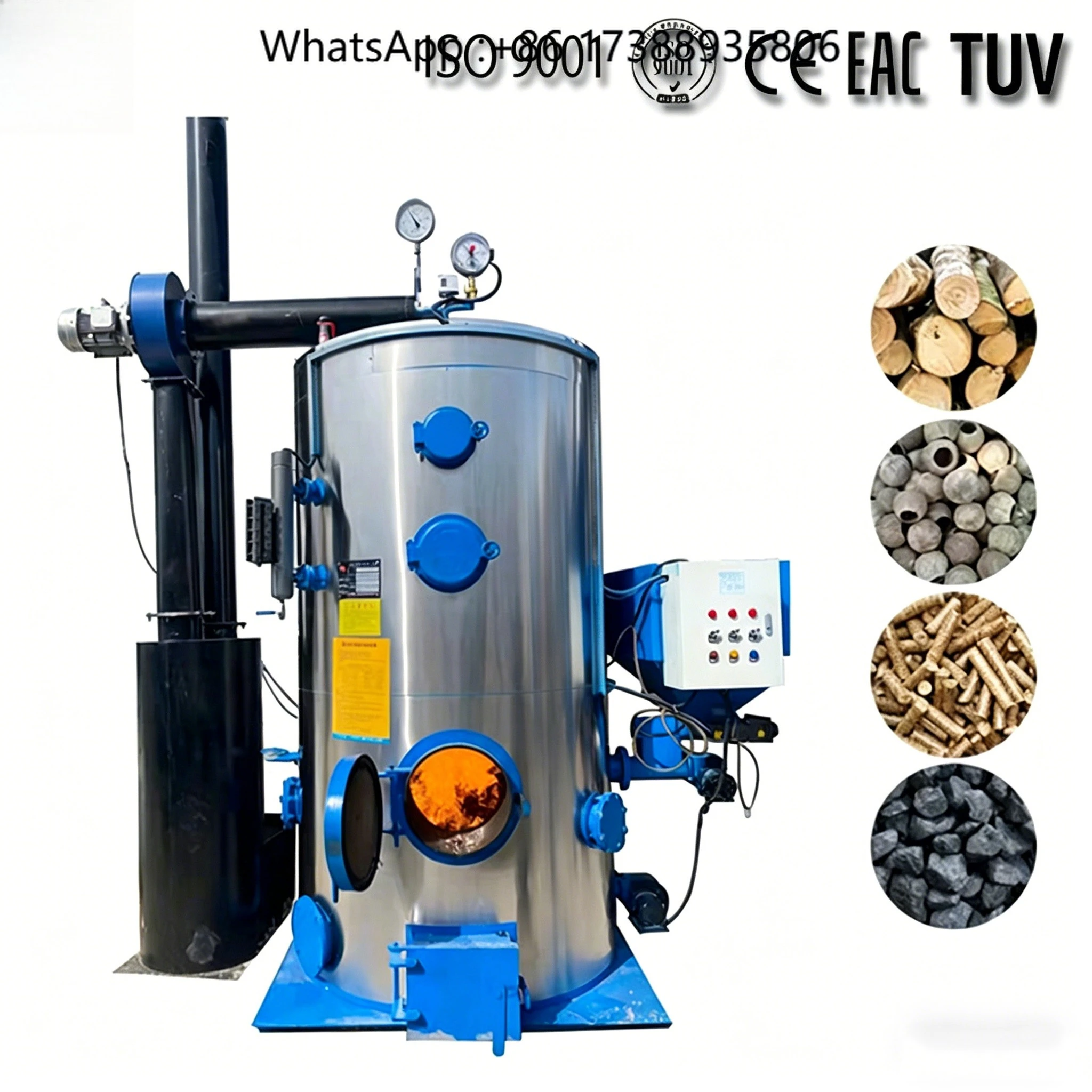 Industrial Vertical Water Tube Pellet Burner 150 Psi Low Pressure New 0.5T-1T Boiler Steam Generator