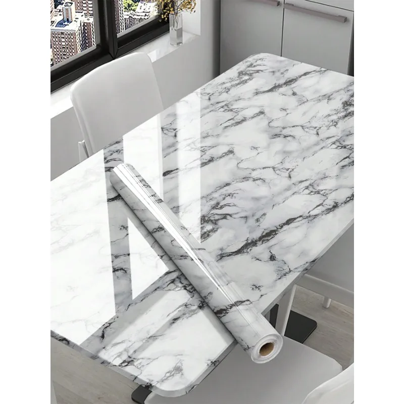 Pvc Marble Kitchen Oil-Proof Film Stove Waterproof Self-Adhesive Wallpaper Countertop Cabinet Renovation Tile Wall Stickers