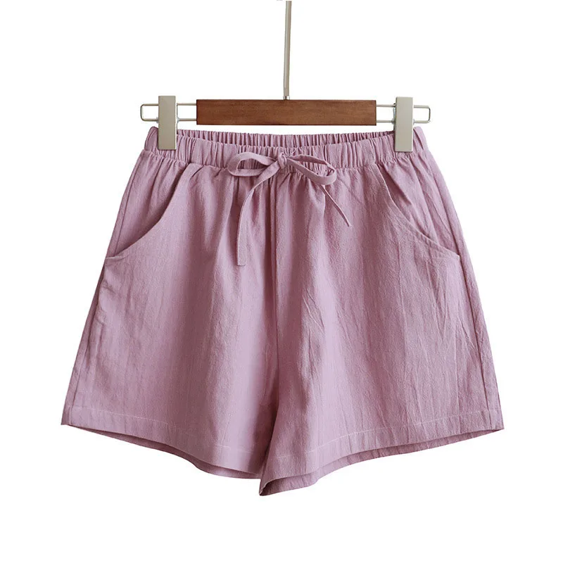 Damen Baumwoll-Leinen-Shorts 2026 – Neue Sommer High-Waist Freizeit-Sportshorts für Damen, einfarbig mit Taschen, lockere Strand-Shorts – Detail 10