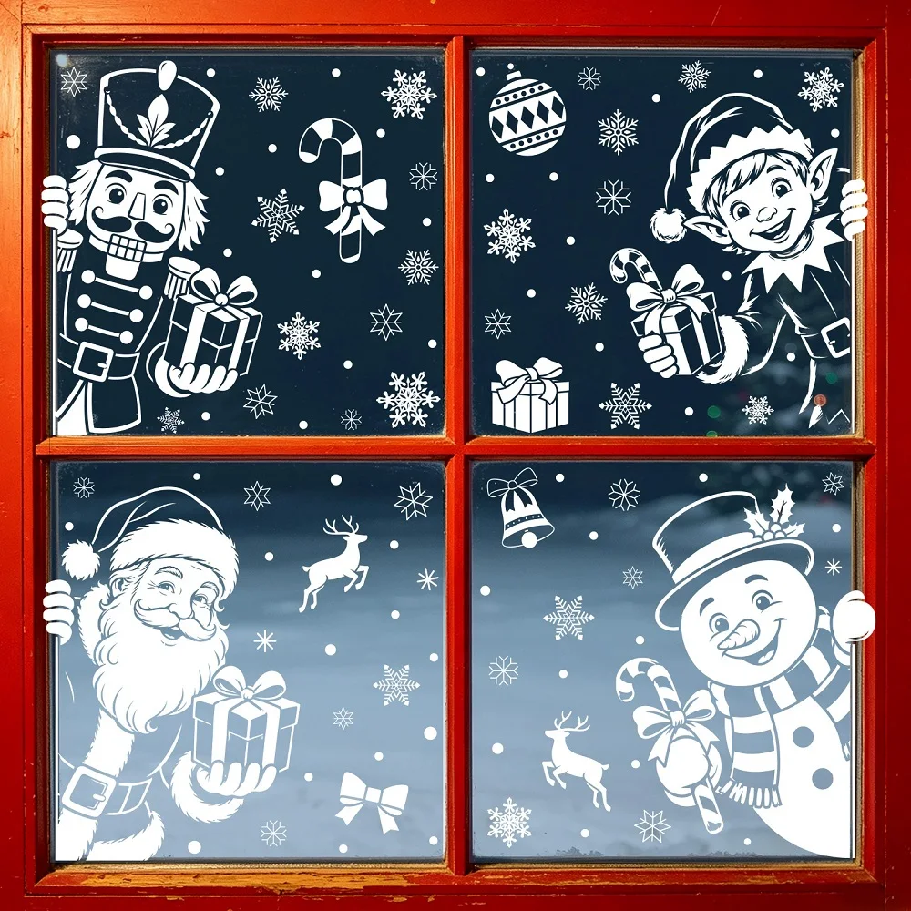 Weiße Weihnachtsbaum-, Weihnachtsmann-, Schneemann- und Elch-Fensteraufkleber zur Dekoration für Zuhause, Büro, Einkaufszentrum und Schaufenster – Detail 8