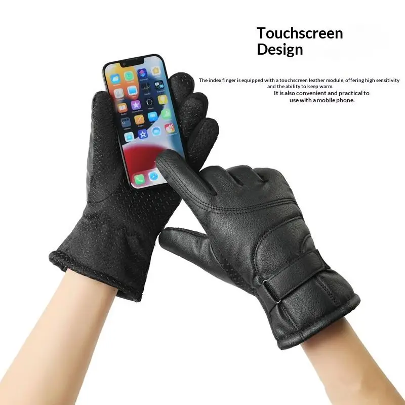 Herren-Winterhandschuh, verdickt, mit Fleece gefüttert, Touchscreen-fähig, wasserdicht, winddicht, kältebeständig, für Motorradfahren, Outdoor-Skifahren. – Detail 2