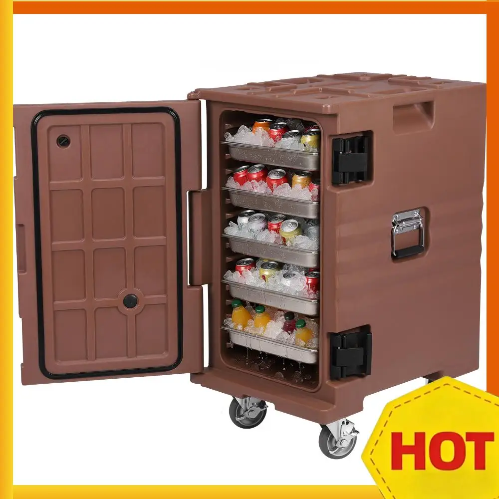 118QT Insulated Food Pan Carrier Stackable Catering Dishbox with Wheels W/Handles for Catering Restaurant Canteen Family Party