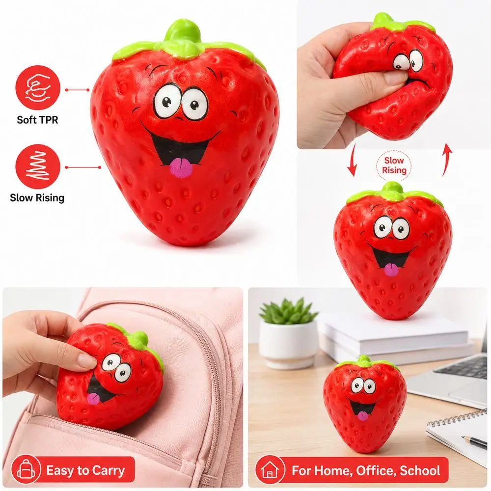 Fashion Slow Rebound Strawberry Squeeze Toy Soft Anti-stress Mochi Squish Foam Toy Cartoon Release Anxiety Toys School Use