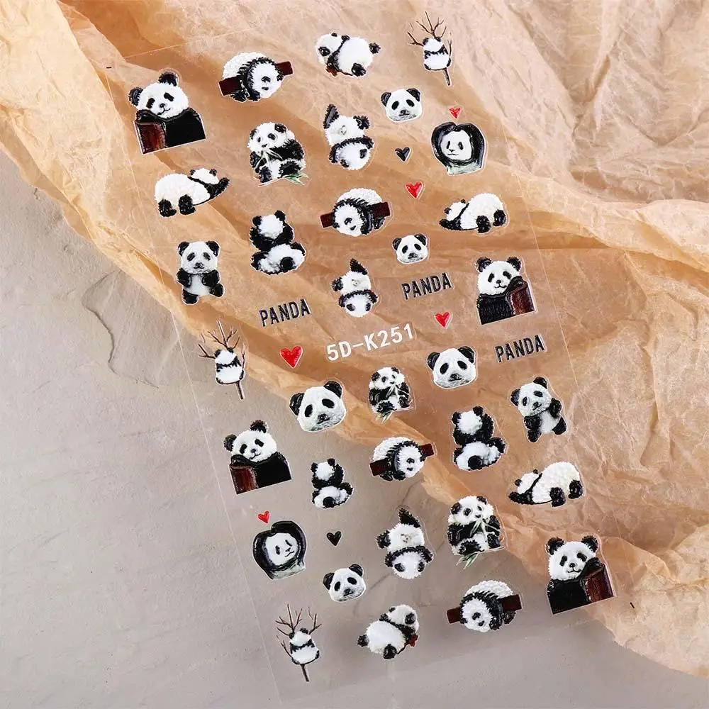 Adesivi per unghie Panda autoadesivi animali decorazione per unghie in cartone animato salone per unghie Manicure in bambù