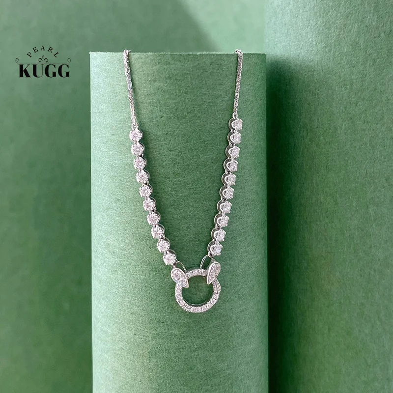 

KUGG 100% 18K White Gold Necklace Women Classic Elegant Style 0.50carat Real Natural Diamond Necklace High Wedding Jewelry