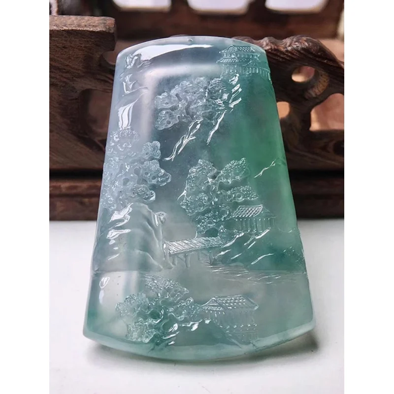 Jade Landscape Pendant Ice-like Floating Flowers