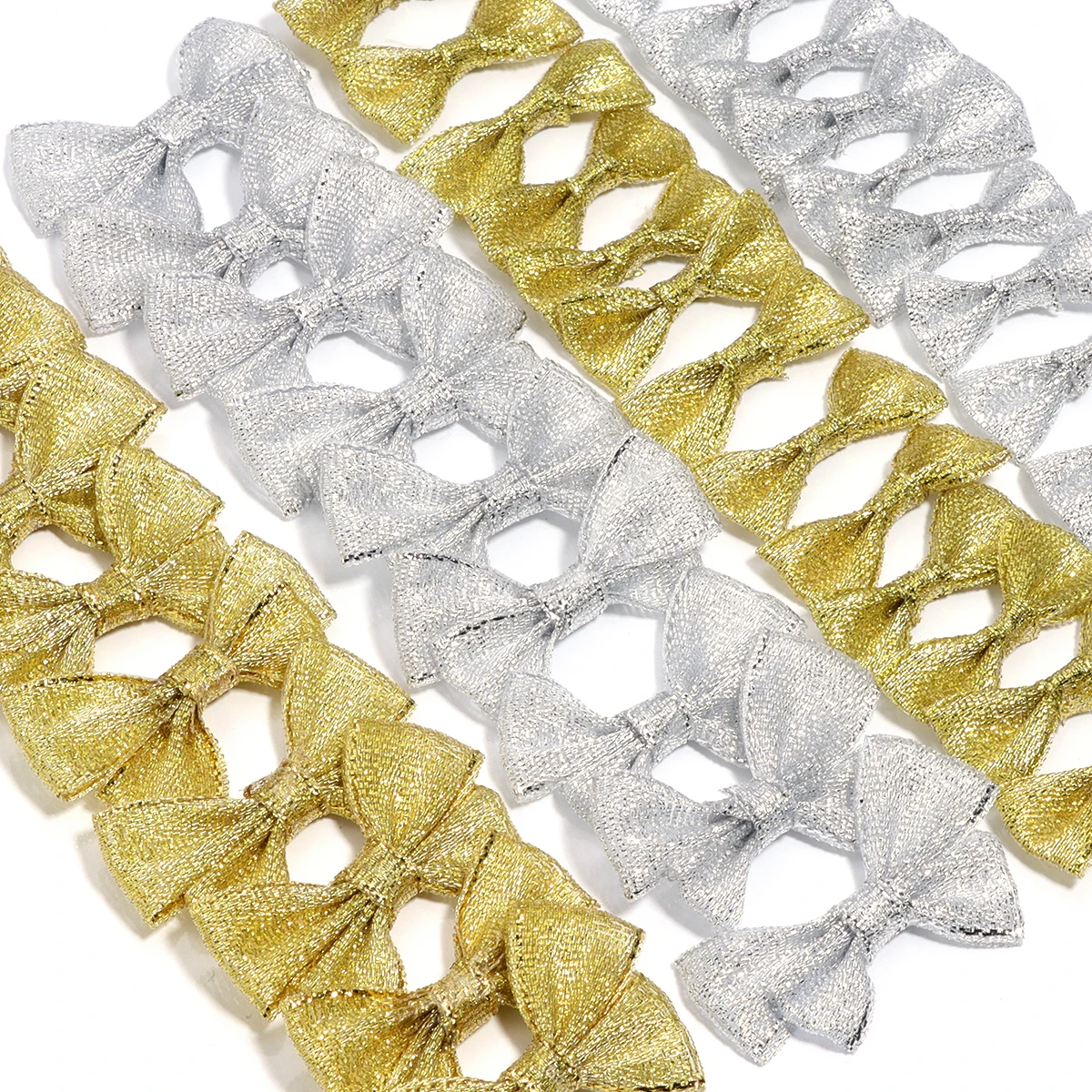 20-30pcs/lot Gold Silver Satin Ribbon Bows Handmade Mini Bow Ties For Wedding Party Gift Bags Decoration Garments Accessories