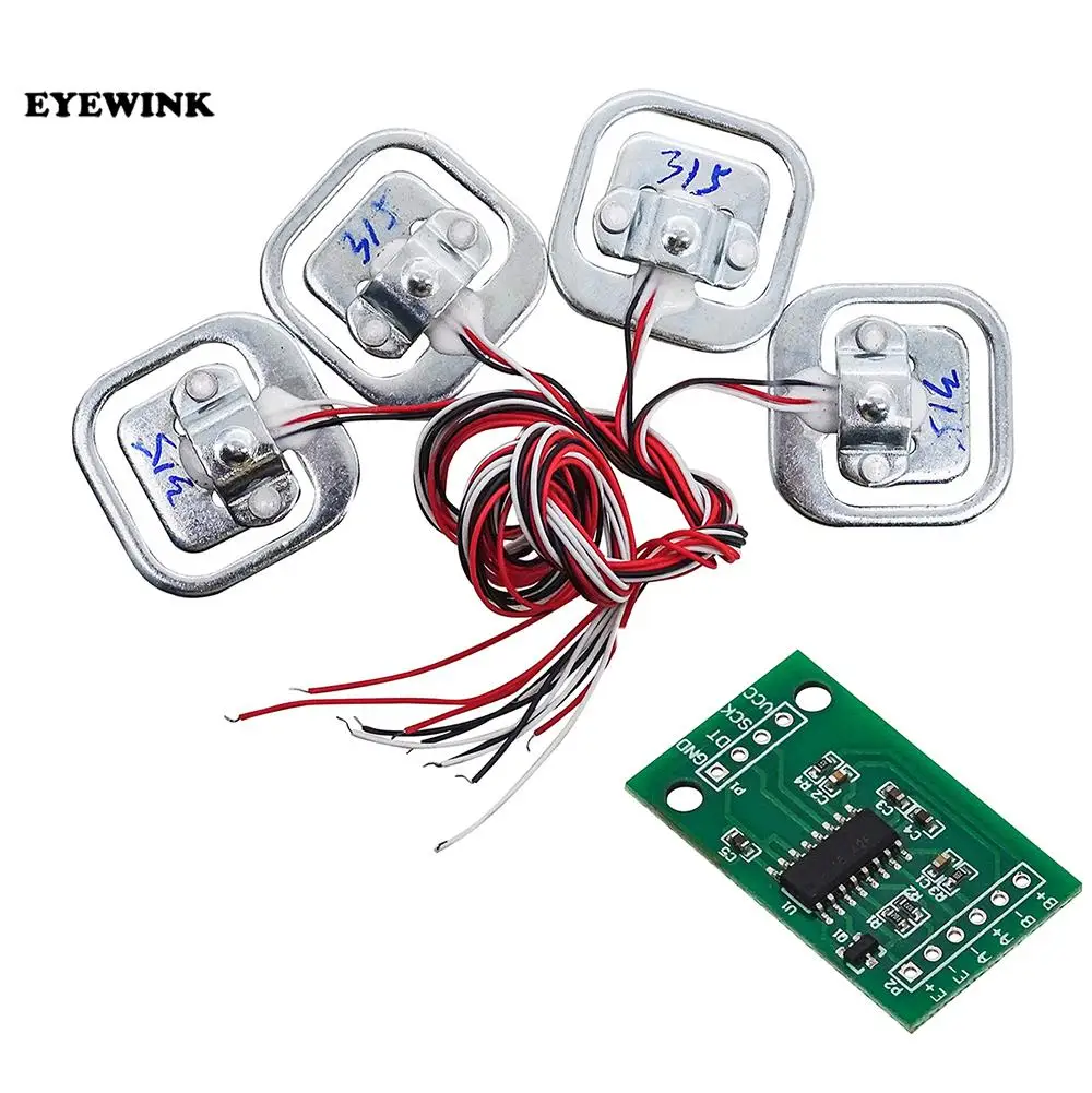 4pcs 50kg Human Scale Load Cells & HX711 AD Module Kit Resistance Strain Weight Sensor Measurement Tools