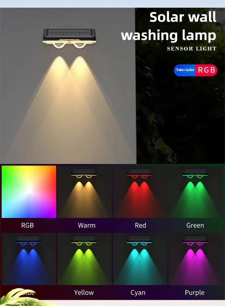 

E5 Solar Fence Lights Outdoor Garden Solar Wall Lights Waterproof RGB Bright Solar Powered Lamp Backyard Pathway Yard Deck Decor