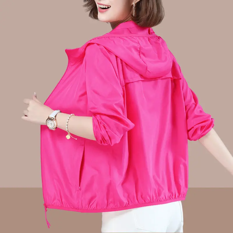 Y2K hooded Short Sunscreen Jacket Women's Summer 2024New Running Coat Oversize Cardigan Top Lady Lightweight Breathable Clothes