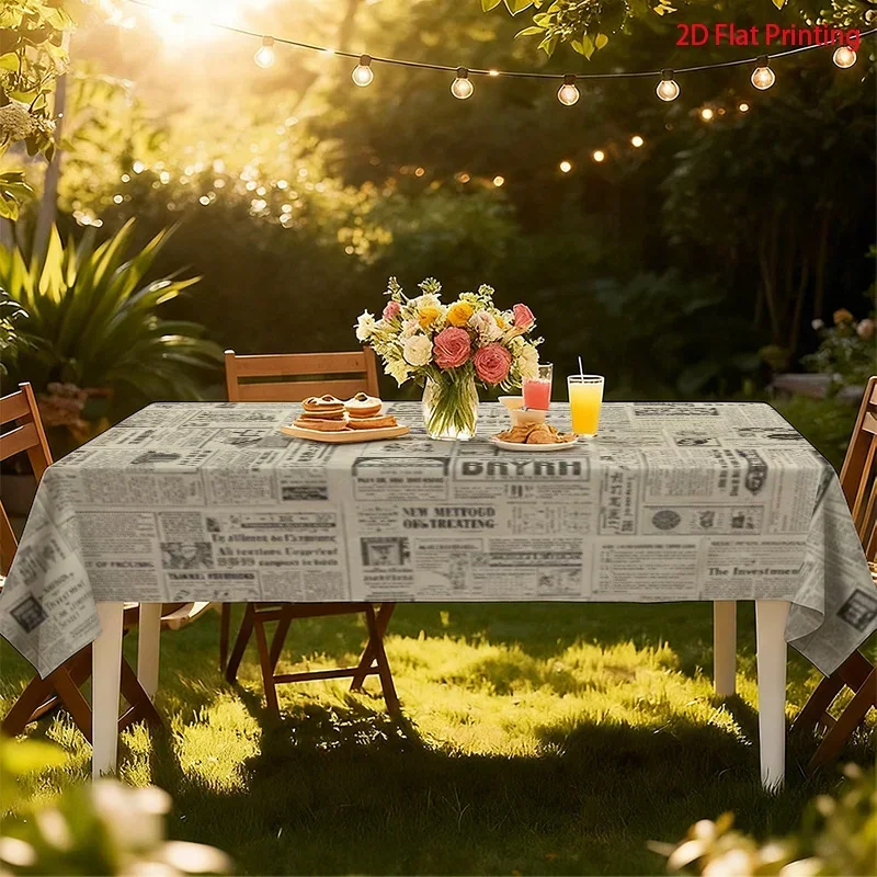 Rectangular tablecloth, heavy and high-quality, tablecloth, retro newspaper collage, black and white tonesxzj