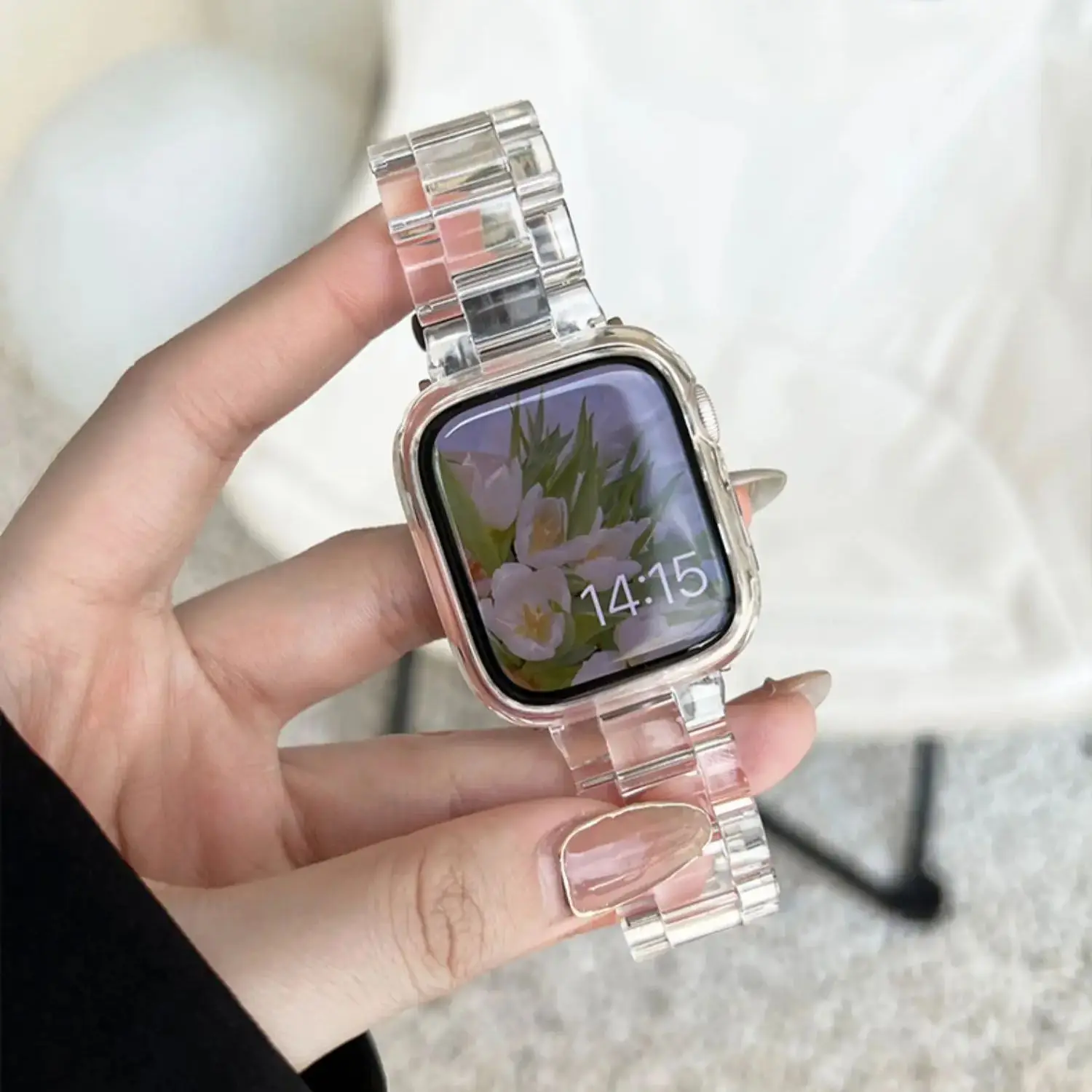 حزام شفاف لساعة أبل ، سوار أكريليك بسيط شفاف لساعة iWatch 9 ، 8 ، SE ، 7 ، 6 ، 5 ، 4 ، 3 ، 38 ، 40 ، 41 ، 42 ، 44 ، 45 ، Ultra 49 ، الموضة