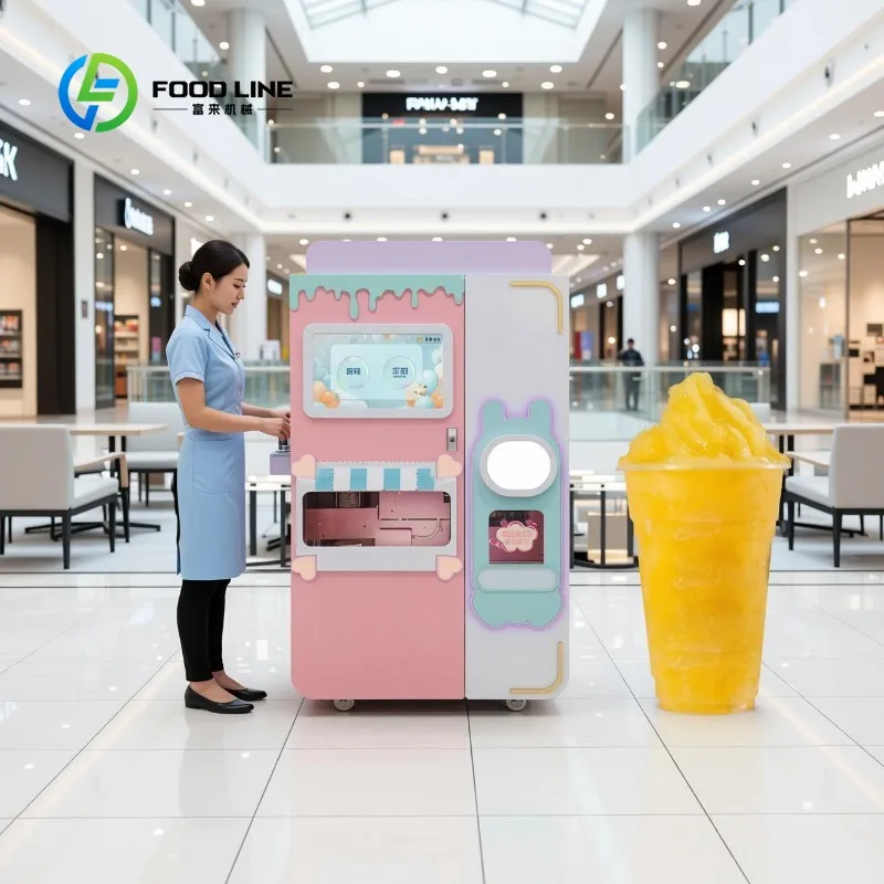 Customized Smart Touch Screen Unmanned Snow Ice Vending Machine Commercial Snowflake Ice Dessert Making Equipment