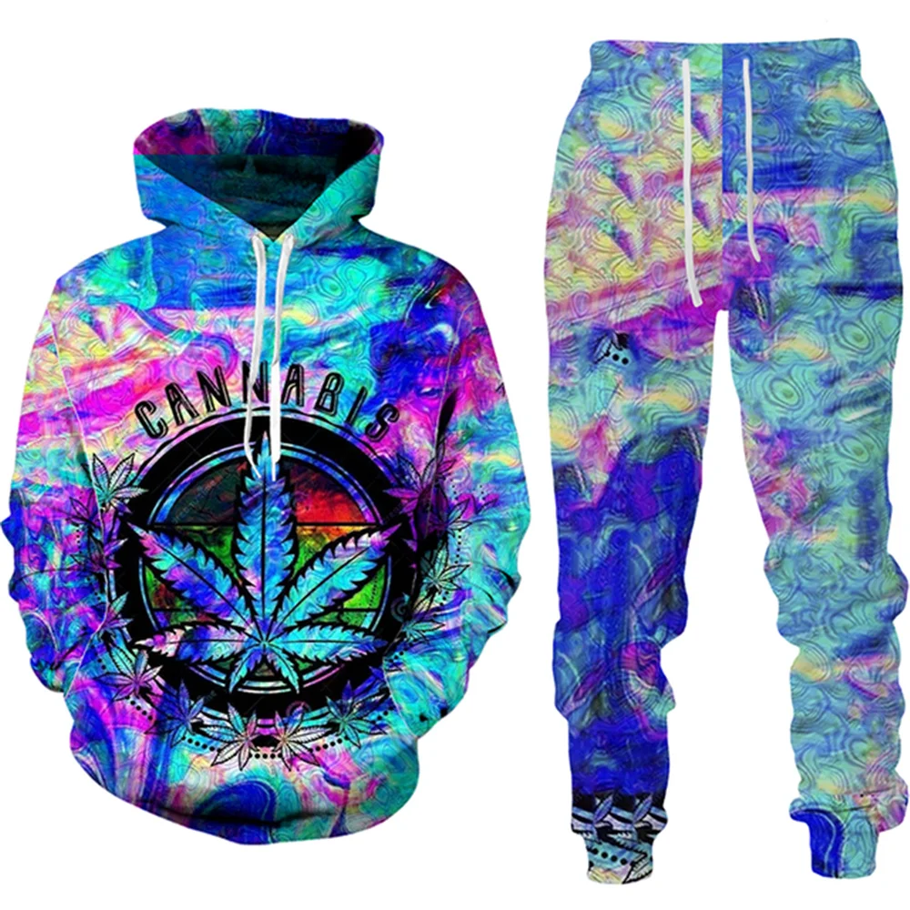 Colorful Leaf 3D Print Men Women Tracksuit Sets Casual Hoodie+Pants 2pcs Sets Fashion Pullover Streetwear Oversized Man Clothing