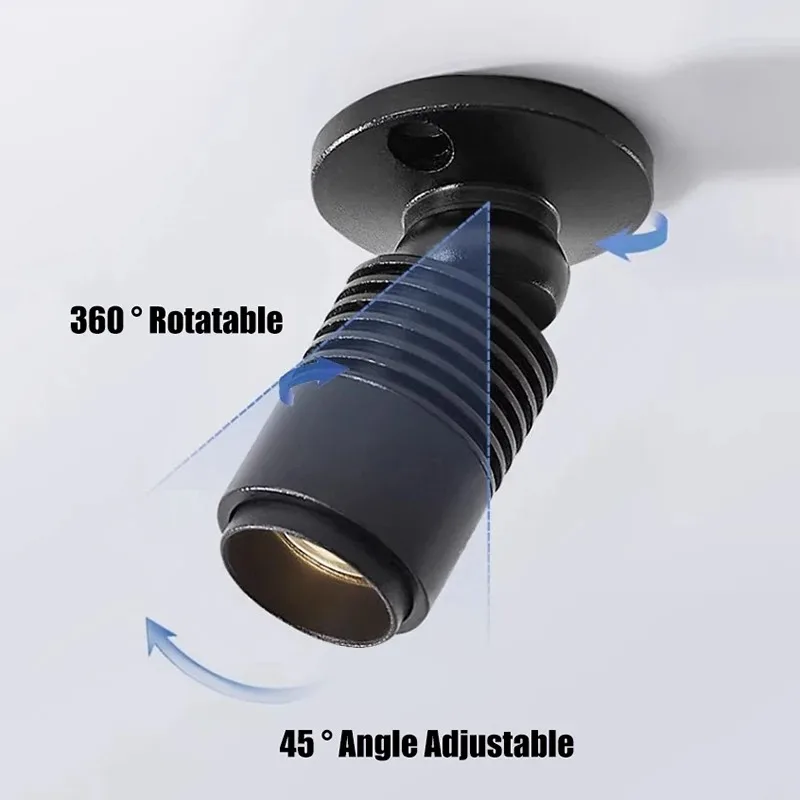 실내 3W 조정 가능한 발광 각도 표면 장착 소형 스포트라이트 220V 디스플레이 캐비닛 12V 바 Ktv 장식 디밍 컬러 라이트