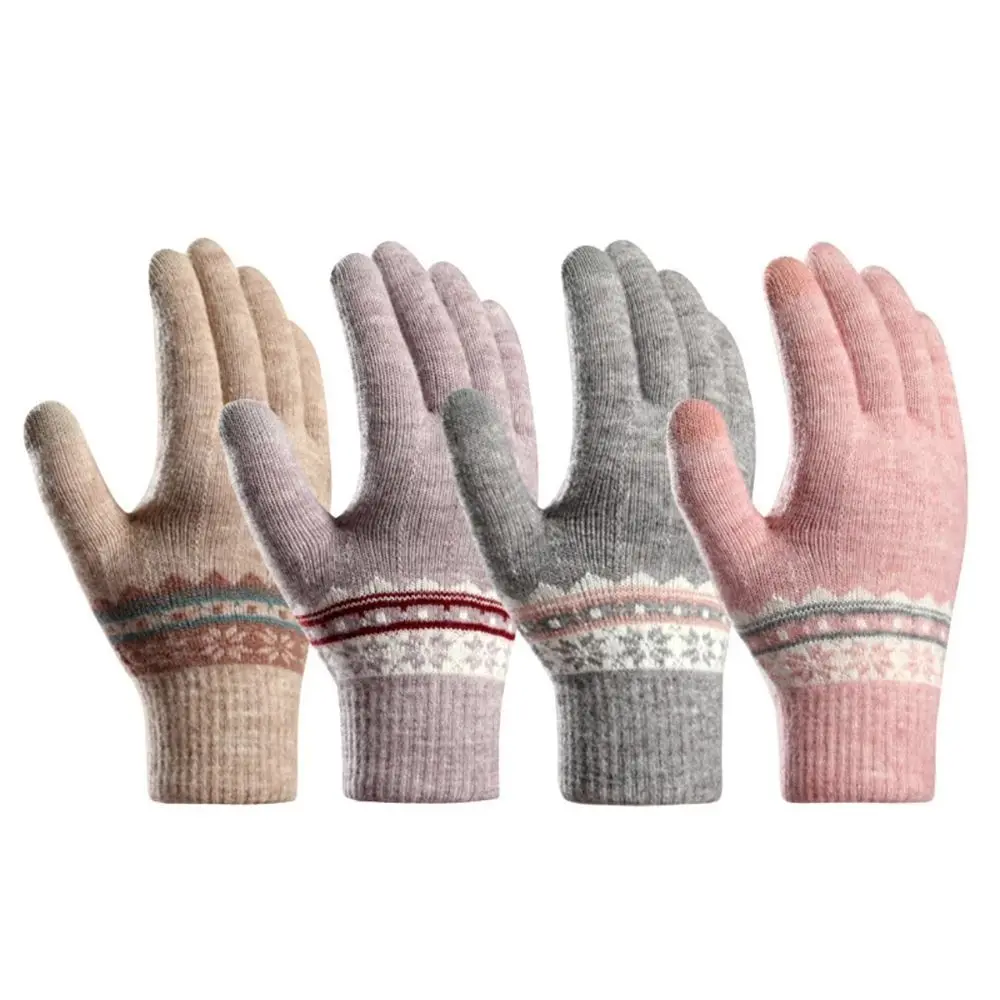 

Cute Winter Warm Winter Gloves Knitted Stretchy Full Finger Gloves Acrylic TouchScreen Knitting Mittens for Female