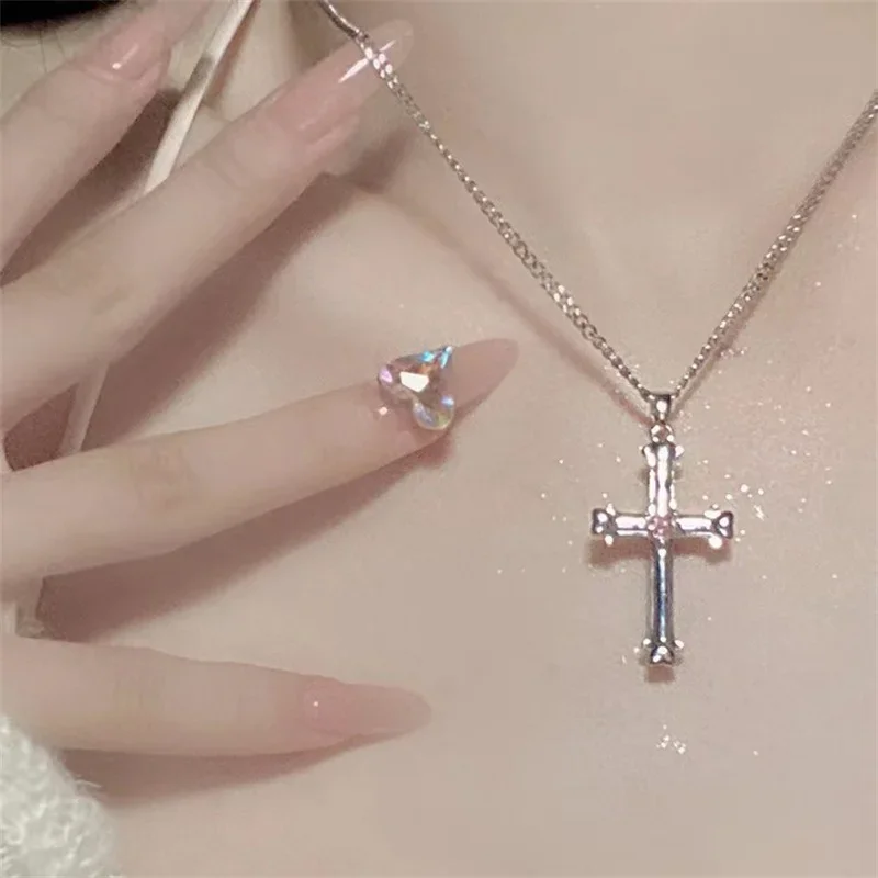 Fashion Female Cross Pendants Dropshipping Pink Color Crystal Jesus Cross Pendant Necklace Jewelry for Men/women Wholesale