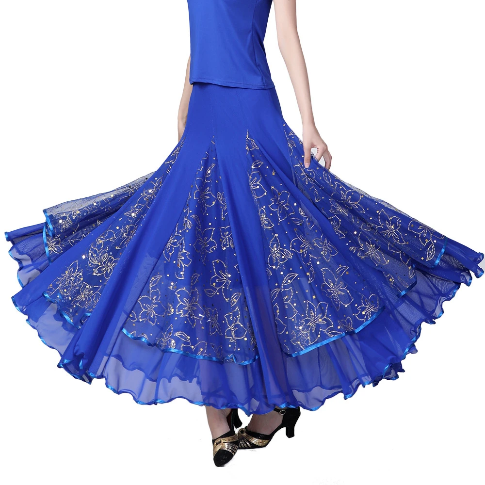 Mesh Skirt Ballroom Dance Modern Dance Practice Sequins Large Swing Skirt Square Dance Dance Long Skirt Performance Dance Skirt