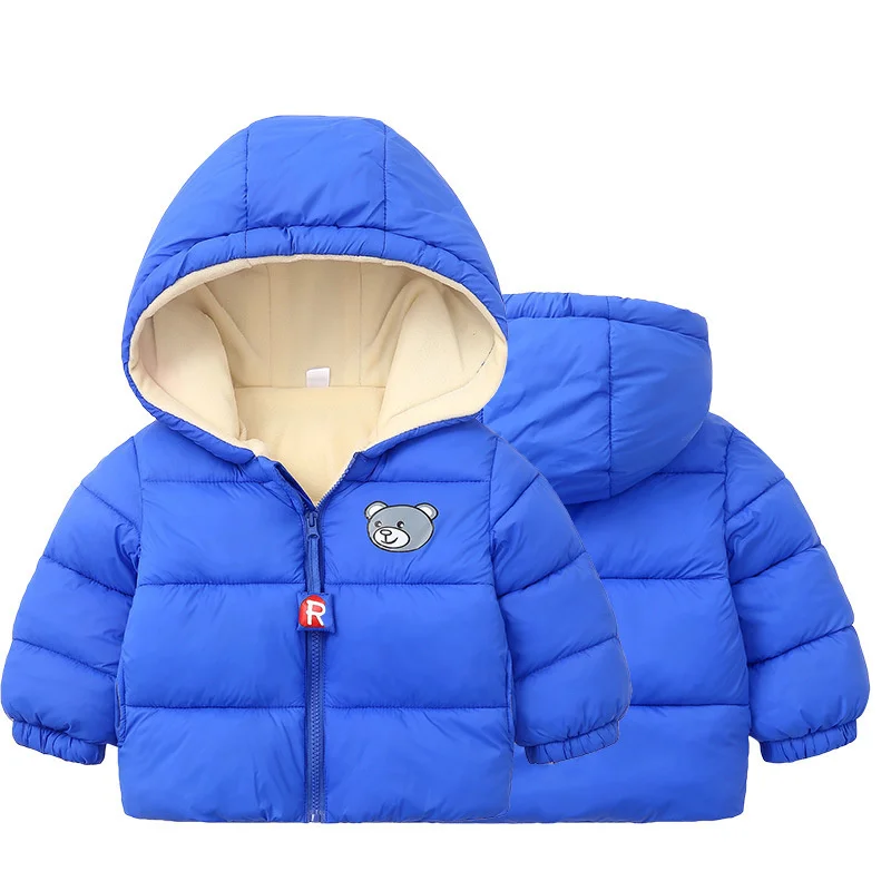 2022 Autumn Winter New Baby Girl Boy Outerwear Hooded Warm Down Jackets Solid Toddler Cotton Clothing Cartoon Bear Print Coats