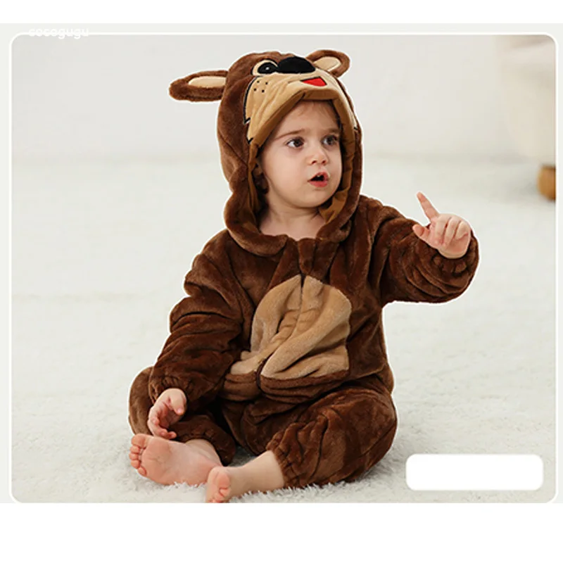 Kangaroo Romper Baby Boy Girl Pajama Newborn Bebe Clothes Cute Bodysuits Flannel Warm One-piece Winter Halloween Animal Outfit