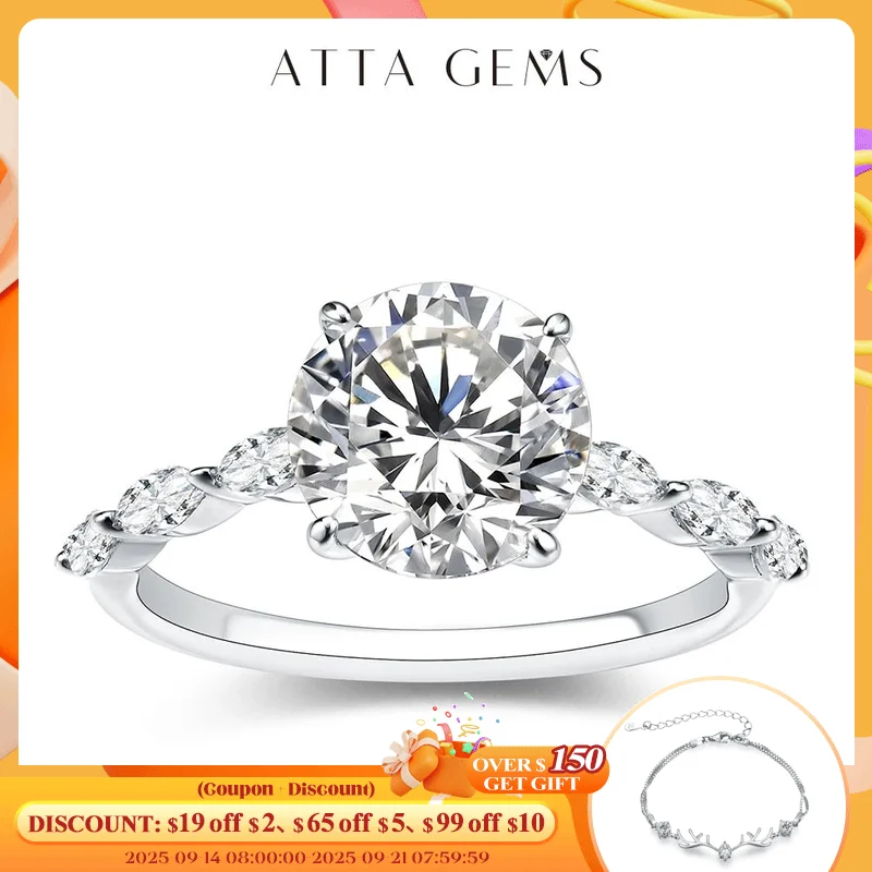 

ATTAGEMS New Yellow Gold Moissanite Ring 18k 14k 10k Brilliant Cut 3.0ct Ring For Women 9.0mm Diamond Wedding Fine Jewerly Gift