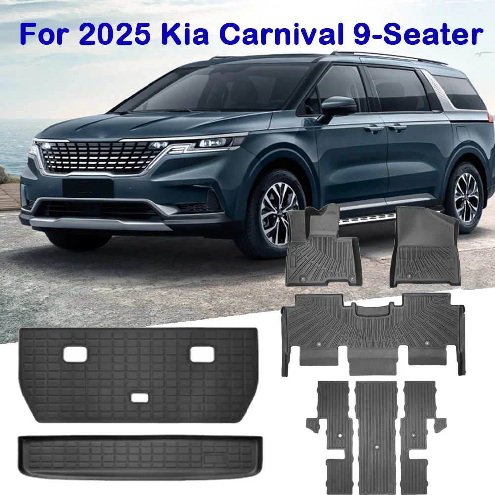 

Floor Mats for 2025 Kia Carnival Hybrid 9-Seat (Not for Fuel) All Weather Protector TPE Blcak Floor Liners Anti-Slip Accessories