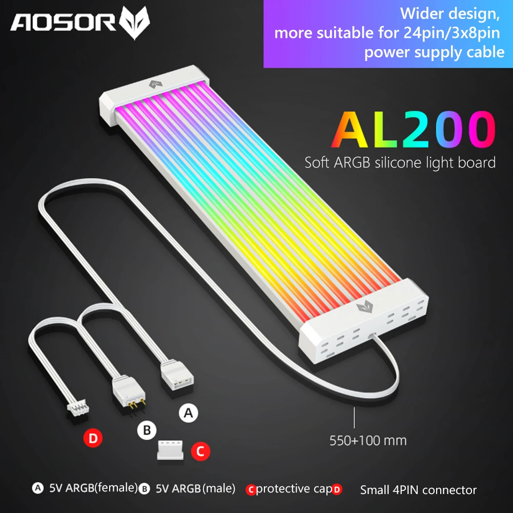 

COOLMOON AOSOR AL200 AL300 RGB Lamp Strip PC Backlight 56 LED Light 5V ARGB Aura Sync Bendable DIY for 24PIN Motherboard PC Case