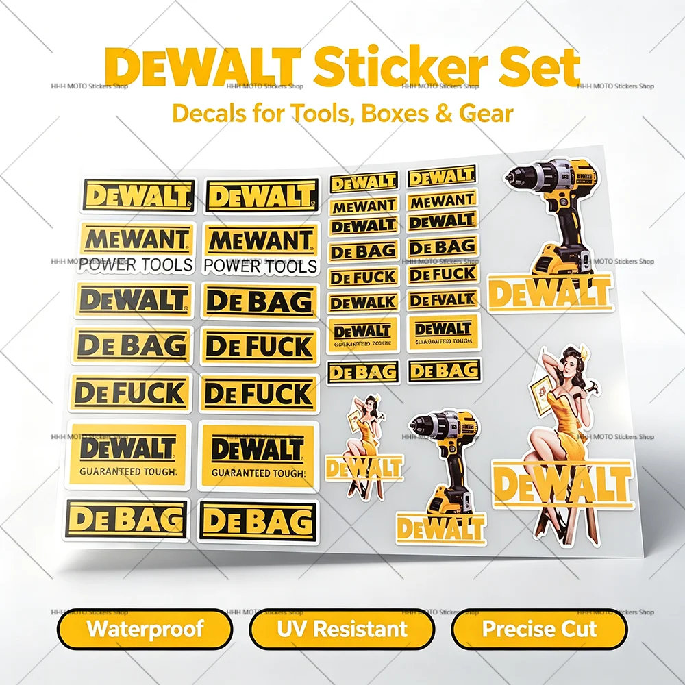 1/2 Set Universelle DEWALT Marken-Aufkleber, UV-Beständige Kratzfeste Vinyl-Aufkleber für Werkzeugkasten, Motorrad, Auto, Werkstattdekoration