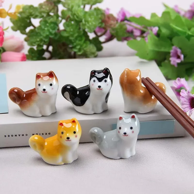 Japanese Shiba Inu Chopsticks Holder Animal Series Ceramic Table Decorative Ornaments Home Kitchen Spoon Rest Cute Tea Pets