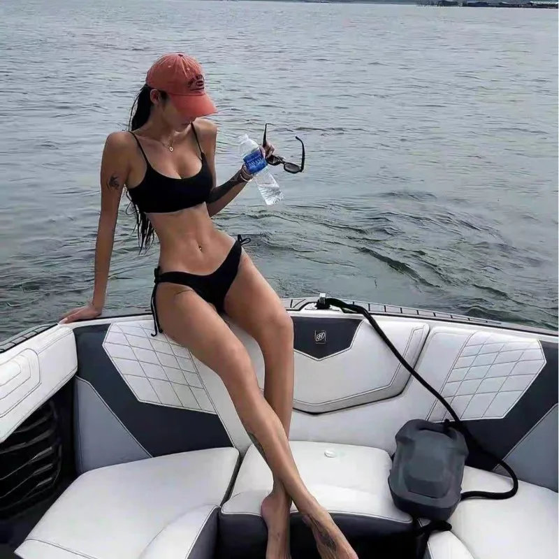Fashionable Sexy Swimsuit Women's Split Bikini Two-piece Set Solid Color Swimsuit Bikini Sexy Backless High Elasticity Slimming