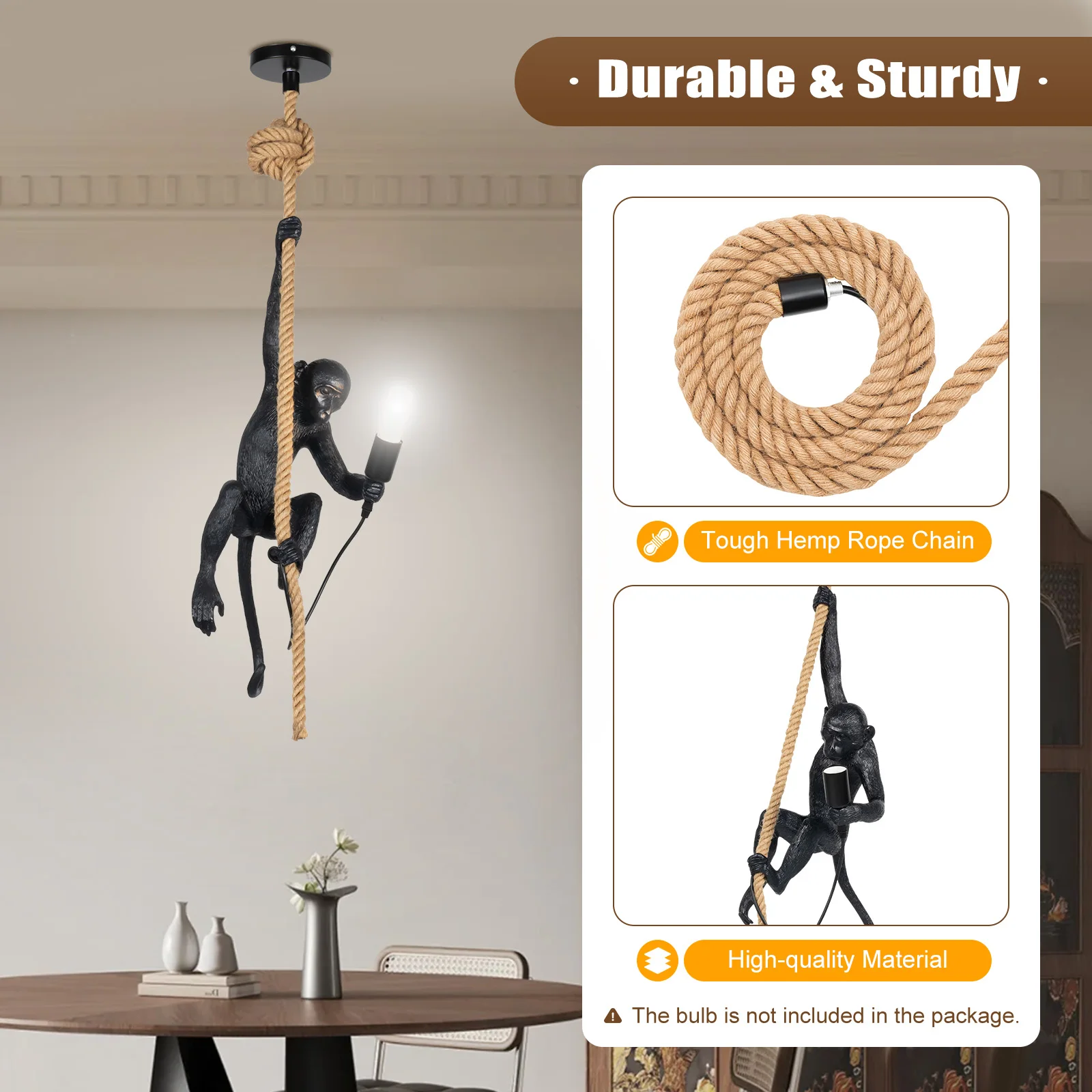 Vintage Resin Hemp Rope Monkey Pendant Light Creative Bedroom Cafe Restaurant Bar Chandelier Ceiling Pendant Lamp Fixture