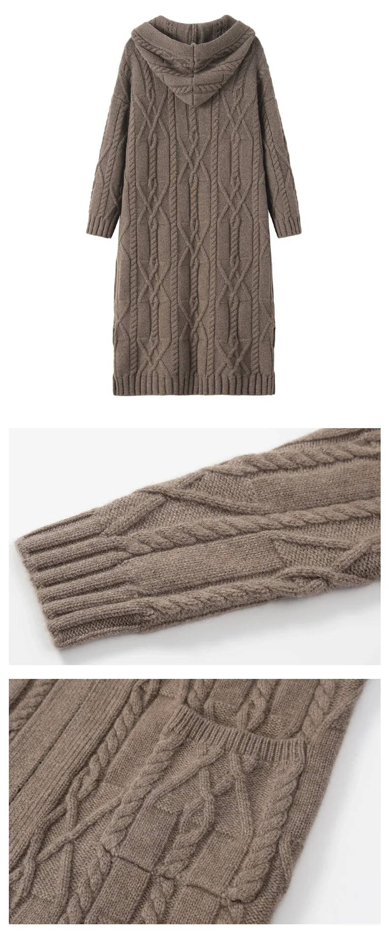 100% Cashmere Sweater Long Cardigan Women Winter Warm Soft High Quality Thick Hooded Luxury Open Stitch Korean Fashion
