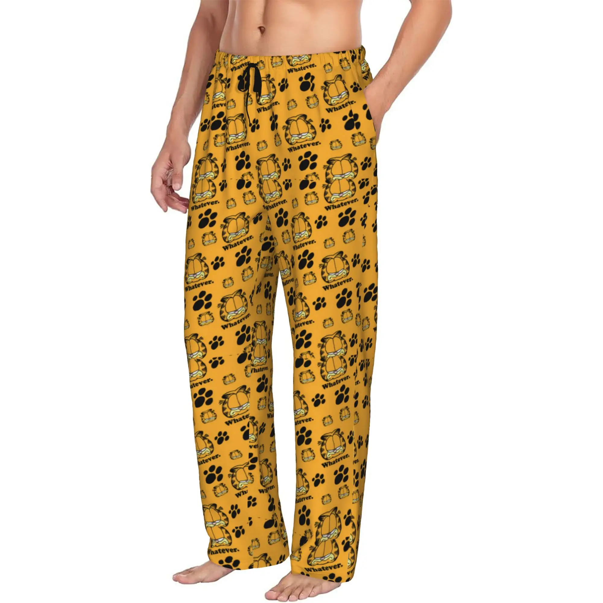 Custom Men Cat Cartoon Pajama Pants Printed Comic Strip Manga Sleep Sleepwear Bottoms with Pockets
